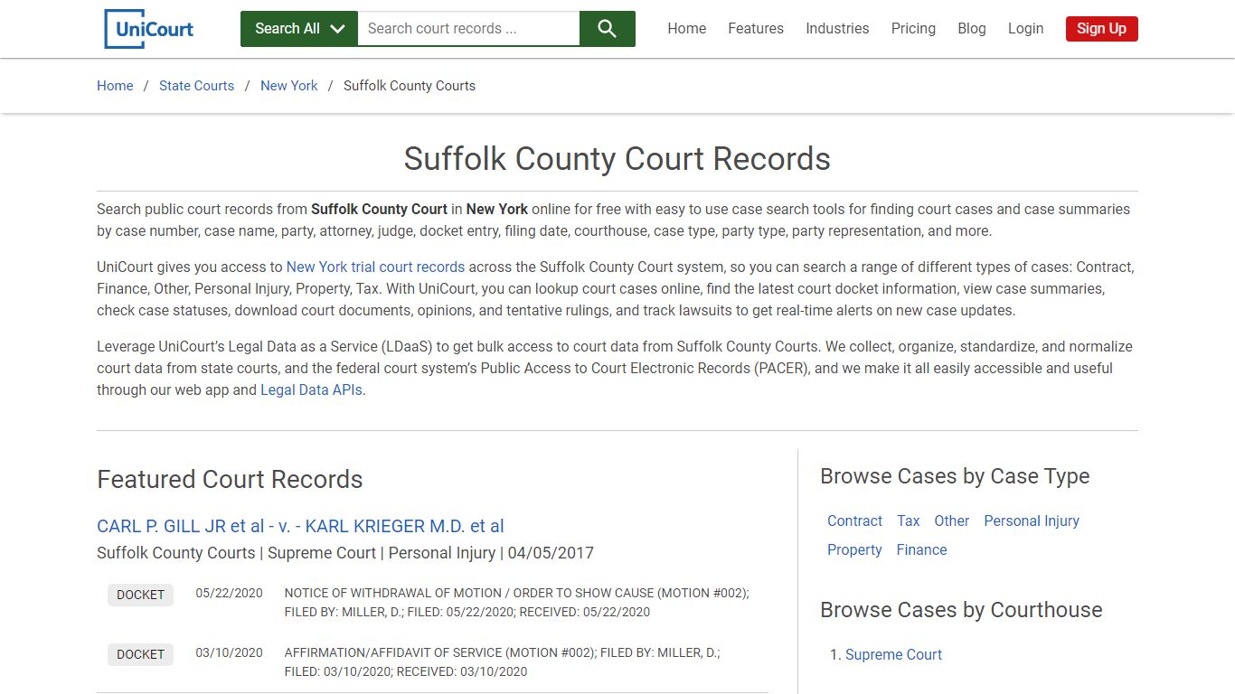 Suffolk County Court Records | New York | UniCourt